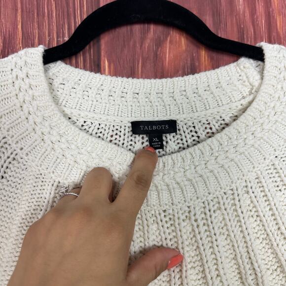 Talbots White Chunky Pullover Sweater Cotton Blend Womens Size XL - Picture 5 of 5